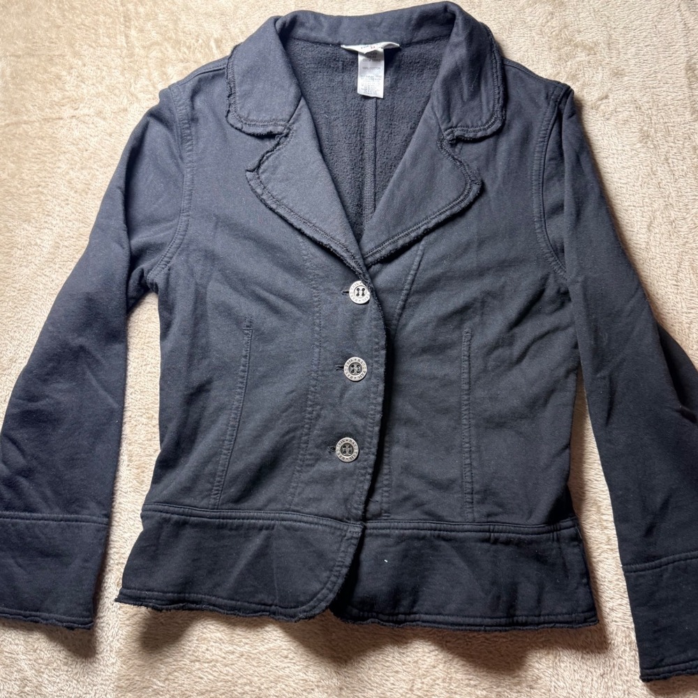 Hard Tail Forever Womens Black Fleece Lined Button Front Peplum Jacket Medium